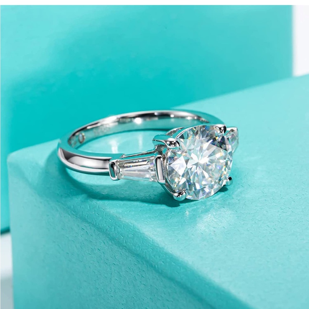 3 stone Moissanite Ring, sterling silver